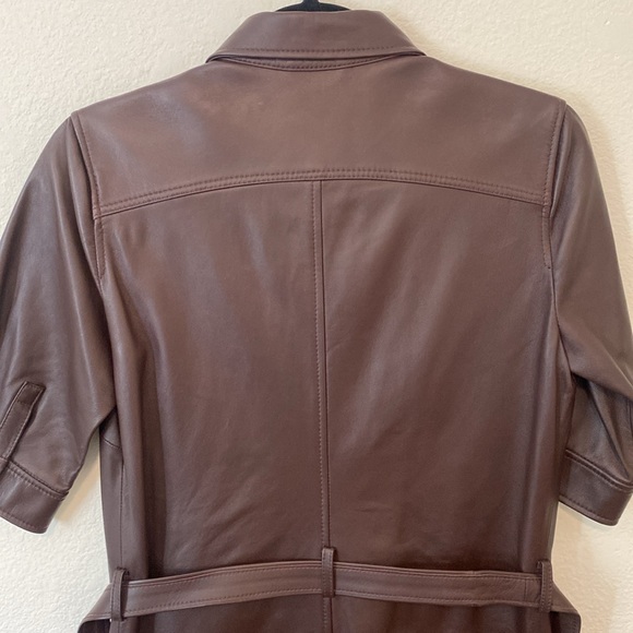 FRAME 70s Leather Midi Shirt Dress in Brown size Small - Picture 9 of 10